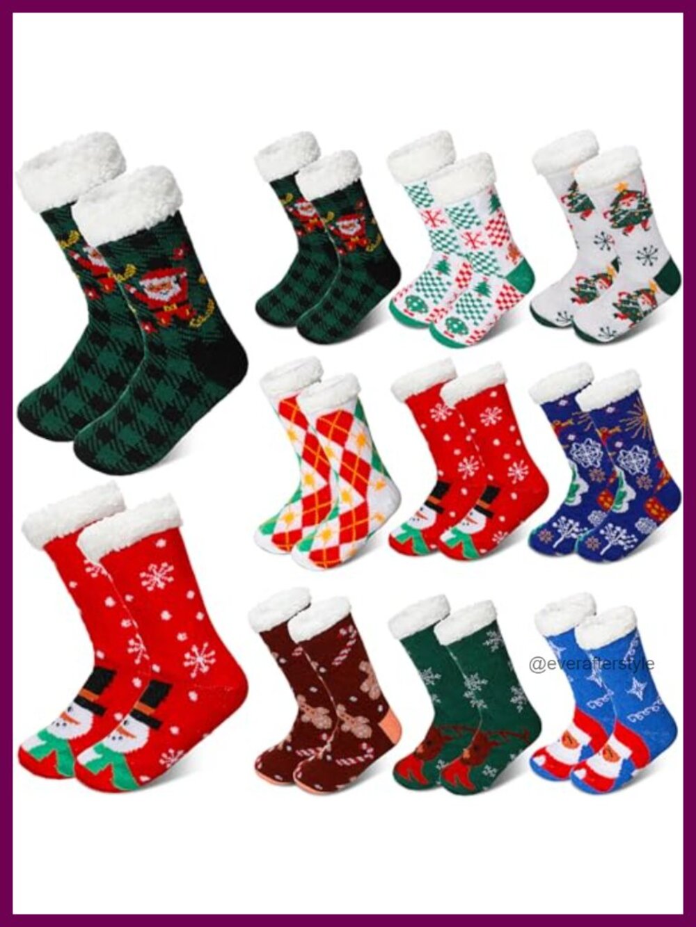 9 Pairs Christmas Fuzzy Slipper Socks Sherpa Lined Warm